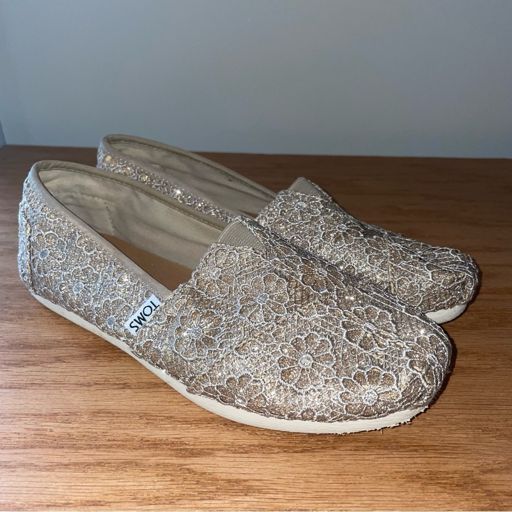 Toms Gold Embroidered Slip-Ons